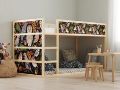 a child's room with bunk beds and toys