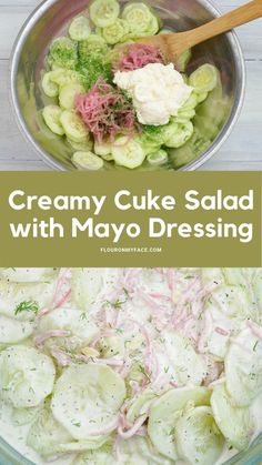 creamy cucumber salad with mayo dressing in a bowl