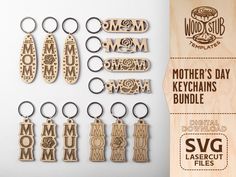 wooden keychains with the words mother's day on them