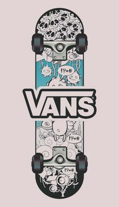 a skateboard with the word vans on it's bottom and an image of skulls in