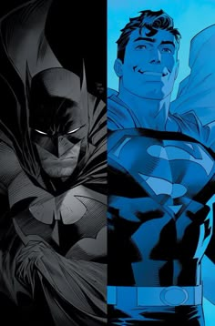 batman and superman's faces are shown in three different colors, each with the same cape