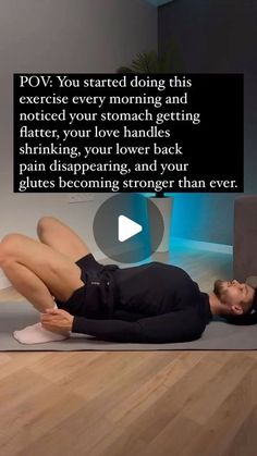 a woman laying on top of a yoga mat in front of a tv screen with the caption pov you started doing this exercise every morning and noticed