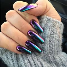 Super Cute And Stylish Ships In 5-10 Business Days Purple Chrome Nails, Chrome Nails Designs, Galaxy Nails, Her Nails, Metallic Nails, Nailed It, Coffin Nails Designs, Fancy Nails, Dope Nails