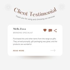 the website for client testimonal, which is designed to help customers find their desired products