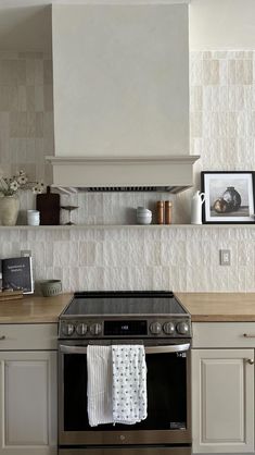 Vertical Zellige Tile Kitchen, Subway Herringbone Backsplash, Pantry Door Ideas, Artmore Tile, Ceramic Subway Tile, Classic Kitchen, Wood Counter, Backsplash Tile, Kitchen Reno