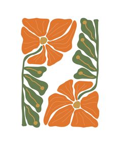 an orange flower with green leaves in the shape of a letter k on a white background