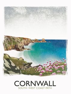 Cornwall Path Print South West Coast Path, Handmade Wall Art, South West, Cool Posters, By The Sea, Digital Art Prints, State Art, Cornwall, West Coast