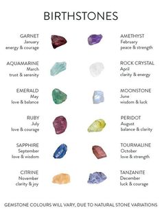 Birth Stones Chart, Birth Stones, January Birthstone Necklace, Birthstone Crystals, December Birthstone Necklace, Spiritual Crystals, Gemstone Meanings, Crystal Healing Stones, Crystal Meanings