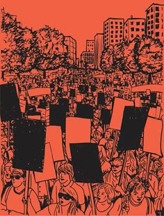 an orange and black protest in the city royalty - art illustration