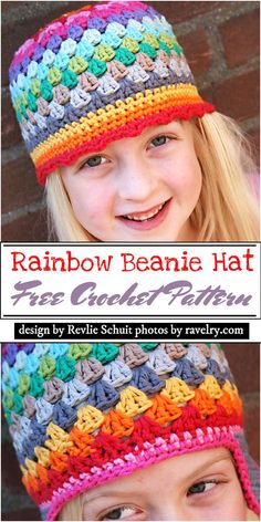 Modern Granny Square, Crocheted Rainbow, Beanie Hat Crochet, Crochet Unicorn Hat, Rainbow Beanie, Slouchy Hat Pattern, Rainbow Hat, One Skein Crochet