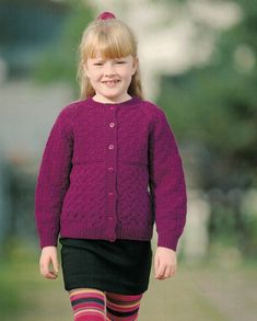 "*PDF instant download knitting pattern* Sirdar 4946. This is an instant download for a knitting pattern to knit a girl's cardigan with basket weave yoke and sleeves and a cabled body using DK weight yarn.  It is to fit chest size 20\" to 30\" (51cm to 76cm). For original yarn(s) required and knitting needle size(s) used, please see the second picture. Other brands of DK yarn can be substituted subject to achieving the same tension as required on the pattern. Please note this is NOT for the fini Woven Cardigan, Knitting Needles Sizes, Girls Cardigan, Knitting Needle, Patterned Cardigans, Stars Then And Now, Dk Weight Yarn, Dk Yarn, Girl Pattern