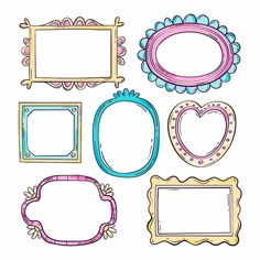 a set of different frames with hearts and flowers on the edges, all in pastel colors