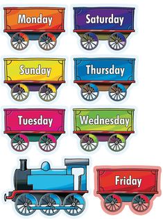 a set of train themed days of the week magnets