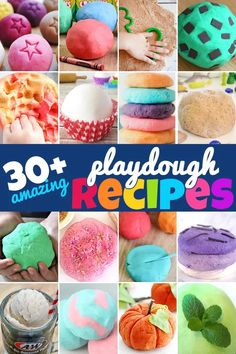 playdough recipe collage with the words 30 amazing playdough recipes