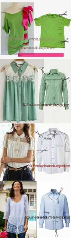 several different types of shirts with laces on the collar and sleeves, all in various colors