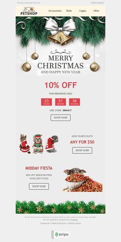 the website for pet store petshop has been designed to look like christmas decorations and presents