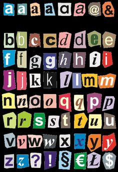 the letters and numbers are made up of different colors, shapes, and font styles