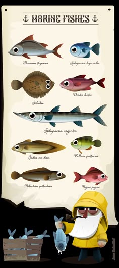 a poster with different types of fish on it