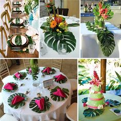 a collage of photos with different types of flowers and plants in vases on tables