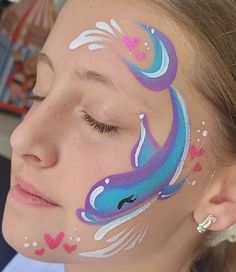 Dolphin Face Paint, Mermaid Face Paint, Fairy Face Paint, Leg Painting, Skin Paint, Face Paint Makeup, Halloween Makeup Inspiration