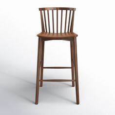 a wooden bar stool with a back rest on an isolated white background for display or montage