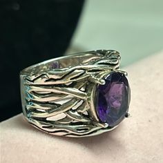 Sterling Silver Ring Amathist. See Pictures For More Details. Thick Silver Rings, Thick Silver Ring, Chunky Silver Rings, Handmade Silver Ring, Unusual Rings, Diy Rings, Ring Color, Metal Work, Silver Rings Handmade