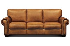 a brown leather couch on a white background