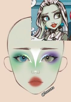 Frankie Stein Inspired Makeup, Frankie Stein Makeup Inspiration, Inspired Makeup, Monsters Inc Makeup, Character Makeup Looks, Frankie Stein Makeup, Halloween Face Charts, Inside Out Makeup