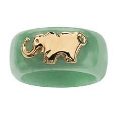 PRICES MAY VARY. Main Stone: 1 Round Special Cut Genuine Green Jade, 22 mm x 22 mm 10k Yellow Gold; Contains .60 grams of 10k Gold; Ring can be resized Measures: 11 mm wide x 11 mm long x 3.5 mm high; Shank Width: 11.0 mm wide Includes gift box and drawstring pouch PalmBeach Jewelry exclusive. Showcasing a highly polished lucky elephant in shining 10k yellow gold against black red or green jade, this band is an exotic wardrobe addition. We recommend ordering one size up for this style. As this i Jade Wedding Ring, Green Pearl Ring, Elephant Ring, Elephant Jewelry, Lucky Elephant, Gold Elephant, Palm Beach Jewelry, Cabochon Ring, Jade Ring