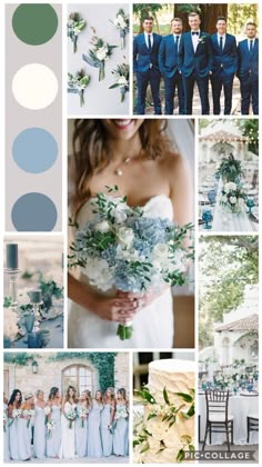 a collage of blue and green wedding colors