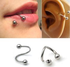 three different types of nose piercings and one with balls on the end of it