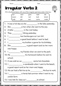 the irregular verbs worksheet is shown in black and white, with an image of