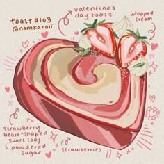 a drawing of a heart shaped cake with strawberries on top