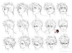 some sketches of different faces and hair