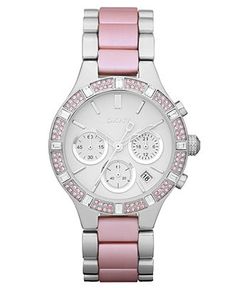 DKNY Watch, Women's Chronograph . . . a.k.a the only watch I actually like Dkny Watch, Aluminum Bracelets, Cute Watches, Pink And Silver, Women Watches, Trending Styles