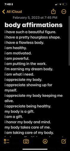 the body affirmations app is shown on an iphone screen, with text above it