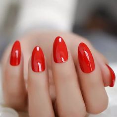 Almond Press On Nails, Bright Red Nails, Medium Almond, Nails Tips, Nail Length, Star Nails, Nail Sizes, False Nail