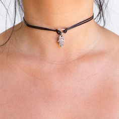 Little Hamsa Choker - Silver Mixed Metal Rings, Choker Silver, Hamsa Charm, Black Thread, Beautiful Clothes, Protect Yourself, Overnight Bag, Tassel Earrings, Silver Hardware