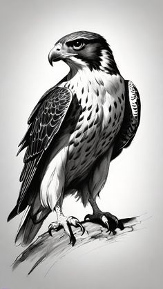 a drawing of a hawk sitting on top of a rock