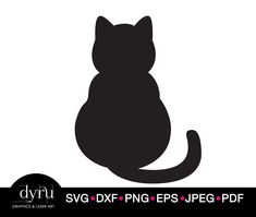 a black cat silhouette on a white background with the words svd dxf eps eps