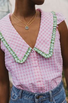 Pink Gingham, Organic Farming, Looks Vintage, Sewing Inspiration, Sleeveless Blouse, Passion For Fashion, Fashion Inspo Outfits, Pink And Green, Dress To Impress