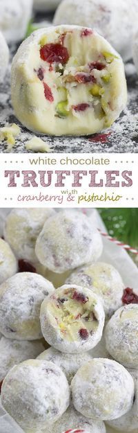 white chocolate truffles with cranberry and pistachio filling