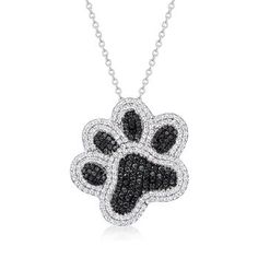 Ross-Simons - 1.50ct t.w. Black, White Cubic Zirconia Paw Print Pendant Necklace. 16". Celebrate the furry friend that left paw prints on your heart with this precious pendant necklace. A paw print silhouette is crafted in sterling silver and embellished with gleaming 1.50 ct. t.w. black and white round brilliant-cut CZs. Black rhodium. Suspends from a cable chain with a 2" extender. Springring clasp, CZ paw print earrings. CZ weights are diamond equivalents. Paw Print Silhouette, Paw Print Pendant, Paw Print Earrings, Black Rhodium, Paw Prints, Cable Chain, Round Brilliant, Paw Print, Crochet Earrings