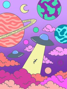 an image of a cartoon scene with planets in the sky