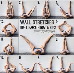 a poster showing how to do wall stretches for the hips and hips with instructions