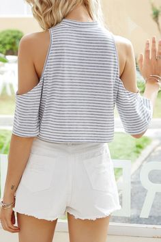 Casual Sweet Striped Hollowed Out O Neck T-shirts Striped T-shirt For Summer Day Out, Striped Stretch T-shirt For Summer, Summer Striped Stretch T-shirt, Summer Striped Stretch Top, Striped Crew Neck Top For Day Out, Striped Crew Neck Tops For Summer, M 16, Sweet T, Trendy Fashion Outfits