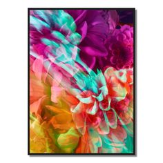 an abstract painting with colorful flowers in the background