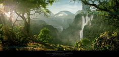 the jungle movie poster with waterfall and trees in the foreground, surrounded by lush greenery