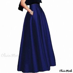 Olivia Mark - Luxurious Long Pleated Satin Evening Dress with Comfortable A-Line Skirt Satin Evening Dress, Satin Evening Dresses, Beach Skirt, Short Waist, Waist Circumference, Olivia Mark, A Line Skirt, Types Of Collars, A Line Skirts