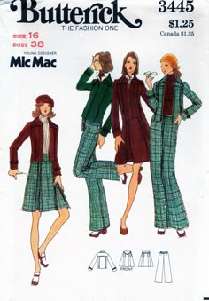 two women's dresses and one woman's coat are shown in this pattern